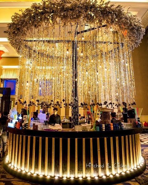 12 Swanky Wedding Bar Decor Themes that scream #BarGoals | ShaadiSaga Outdoor Wedding Bar Decor, Outdoor Wedding Bar, Wedding Bar Decor, Marigold Wedding, Bar Wedding Reception, Cocktail Party Decor, Reception Bar, Cocktail Decoration, Decor For Wedding