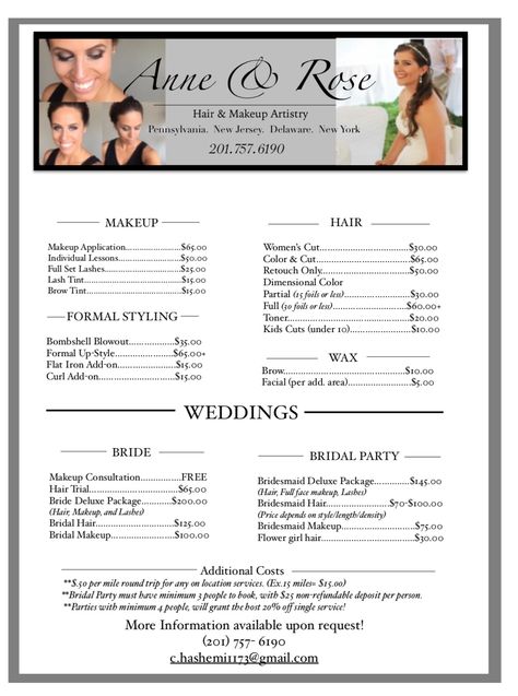 Hair stylist makeup artist brochure Makeup Pricing List, Bridal Makeup Price List Ideas, Makeup Price List Ideas Freelance, Makeup Artist Policy, Makeup Artist Website Design Inspiration, Bridal Makeup Package Ideas, Makeup Price List Ideas, Artist Brochure, Makeup Artist Price List