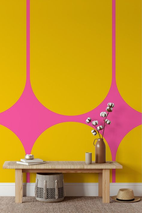 from Happywall.com Arches Wallpaper, Minimalism Wallpaper, Dining Room Murals, Mid Century Painting, Mid Century Wallpaper, Wall Pops, Sweet Charity, Modern Mexican, Paint Wall