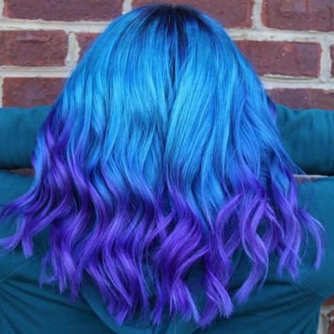 Pulp Riot Hair Color on Instagram: "#PulpRiotEducator @hairbyteeshawatkins is the artist ⚛️❄️#PulpRiotSemis are the paints. 🧪Formula Breakdown: - Roots: Nightfall + Dark Water - Mids: Blue Muse + Iced Skater - Ends: Cosmic Daze, Elixir + Jam Image description: A photo of the back of a woman's head in front of a brick wall. She has shoulder length, curled hair that fades from dark blue at the roots to purple at the ends." Shoulder Length Curled Hair, Pulp Riot Hair Color, Dark Water, Pulp Riot Hair, A Brick Wall, Pulp Riot, Curled Hairstyles, Shoulder Length, Muse