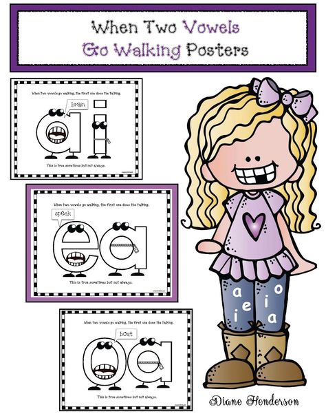 Classroom Freebies: When 2 vowels go walking posters When Two Vowels Go Walking, Two Vowels Go Walking, Vowel Pairs, Vowel Activities, Vowel Team, Classroom Freebies, Ela Activities, Jolly Phonics, 2nd Grade Reading