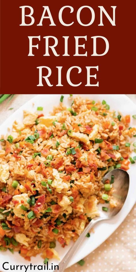 📋15 Minutes Bacon Fried Rice Sauce For Fried Rice, Cajun Rice Recipe, Bacon Fried Rice Recipe, Bacon Fried Rice, Bacon Rice, Pineapple Fried Rice Recipe, Rice Dishes Recipes, Cajun Rice, Asian Side Dishes