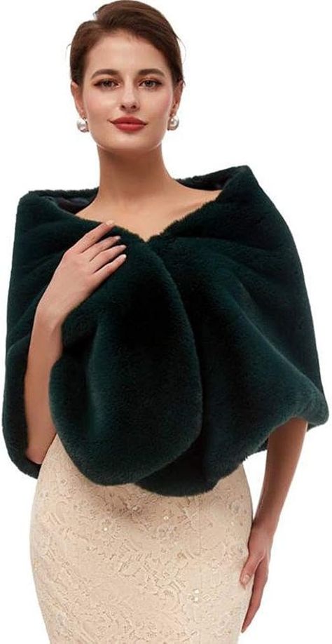 kivie Faux Fur Wrap Shawl Wedding Stoles Cape Evening Bridal Shrug White/Black/Navy (emerald green) : Amazon.co.uk: Fashion Faux Fur Bridesmaids, Faux Fur Wedding, Fur Shawl Wedding, Black Bridesmaid Dress, Winter Queen, Green Shawl, Faux Fur Shrug, Fur Shrug, Bridal Shrug