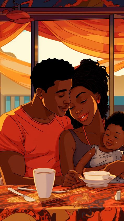 Black Family Aesthetic Drawing, Black Family Illustration, Black Family Art, Family Is Important, Black Clipart, Black Power Art, Marriage Inspiration, African American Couples, Billionaire Life