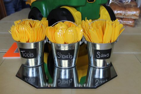 Silverware are tools, Construction Theme Birthday Party First Birthday Party Ideas Boy, Baby First Birthday Party Ideas, Tools Birthday Party, Construction Theme Birthday, Digger Party, First Birthday Party Ideas, Construction Theme Birthday Party, Construction Theme Party, Truck Birthday