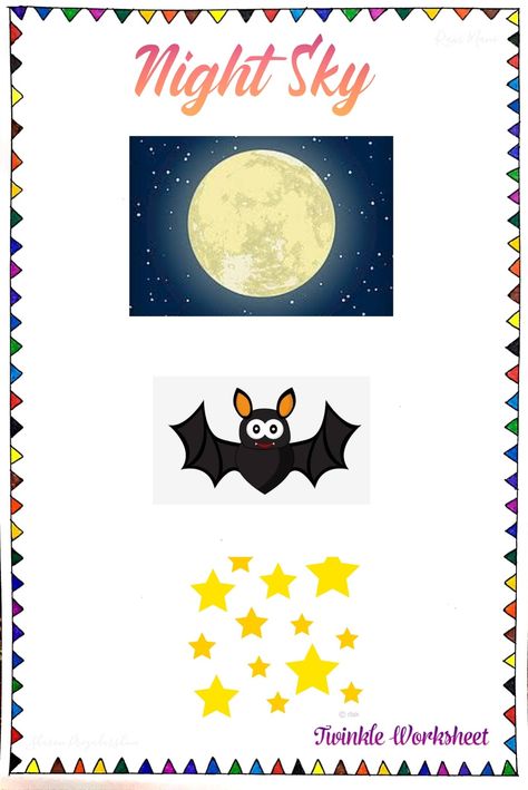 Twinkle sheets, things seen in night sky Safety Rules For Kids, Night Theme, Preschool Tracing, Counting Worksheets, Kindergarden Activities, Safety Rules, English Worksheets For Kids, School Activity, Sky Pictures