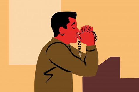 Pray Illustration, Prayer Illustration, Praying Illustration, World Peace Day, Man Praying, Muslim Holidays, Personal Prayer, Religious Illustration, Catholic Priest