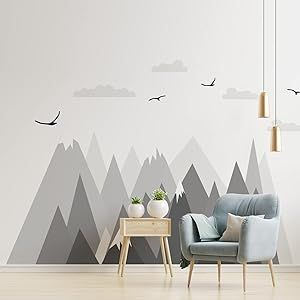 LiveInUrban Fabric Peel and Stick Large Mountain Wall Mural, Self Adhesive Art Watercolor Hill Wallpaper for Bedroom Livingroom Decor Kid Wallpaper, Landscape Mural, Mountain Wall Mural, Tree Mountain, Kindergarten Wallpaper, Mountain Mural, Woodland Wallpaper, Mountain Nursery, Wallpaper Nursery