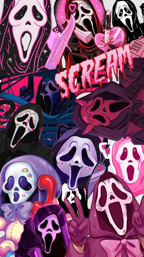 #myfirstshuffle #screammovie #movies #horrormovies Ghostface No You Hang Up, Halloween Ipad Wallpaper Horizontal Aesthetic, Pink Horror Wallpaper, Pink Ghostface Wallpaper, Jenna Scream, Horror Movies Wallpaper, Horror Movie Wallpaper, Ghostface Wallpaper, Horror Wallpaper