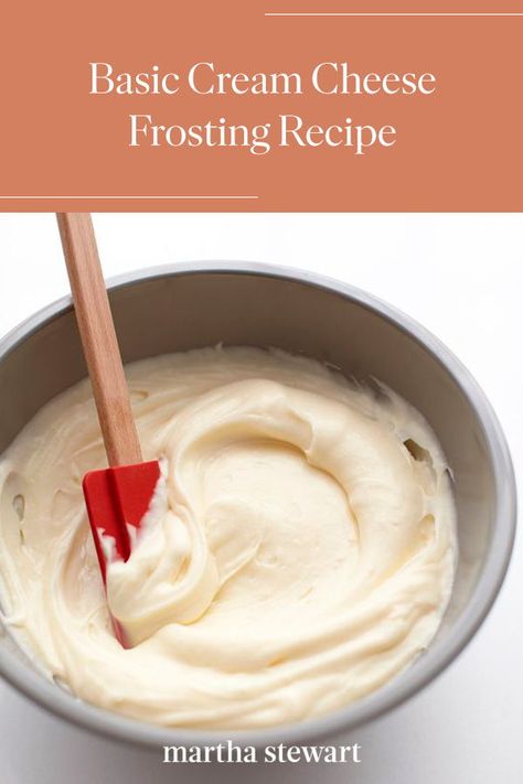 Try Martha Stewart's quick and easy cream cheese frosting recipe! Cream cheese frosting is a delicious delight atop cupcakes and a favorite on pumpkin cake, carrot cake, and more! #marthastewart #recipes #recipeideas  #dessert #dessertrecipes Recipe Cream Cheese Frosting, Easy Cream Cheese Frosting, Vegan Cream Cheese Frosting, Cake Carrot, Strawberry Cream Cheese Frosting, Cheese Frosting Recipe, Carrot Cake Cupcakes, Cream Cheese Frosting Recipe, Easy Cream