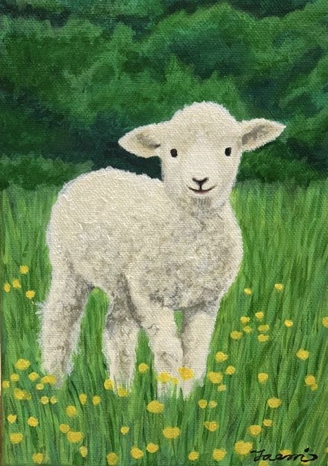 Sheep Paintings On Canvas Easy, Lamb Acrylic Painting, Cute Sheep Painting, Painting Of Sheep, Sheep Acrylic Painting, Lamb Painting Easy, Sheep Paintings Easy, Biblical Paintings Easy, Sheep Art Painting