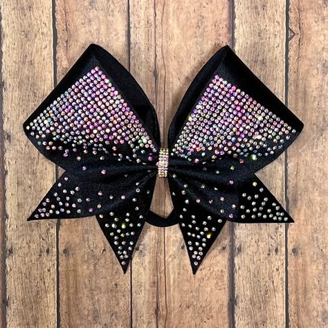 "This gorgeous bow is covered with over over 700 AB crystals, available in any color combo or stone color. Badda Bling Bows provides the highest quality bows on the market specializing in individual, practice and team bows and we uniform match. - FREE SHIPPING on all team orders. - Made with 3\" ribbon and premium nylon elastic hair bands that won't damage hair as they have no metal parts and are seamless. - Packaged and shipped in a box to ensure it arrives in perfect condition. Follow us on: F Competition Bows, Bling Bows, Damage Hair, Merritt Island, Cheer Bow, Cheer Bows, All Team, Elastic Hair Bands, Hair Bands