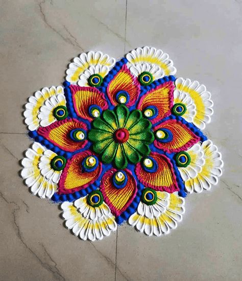 रंगोली Design, Round Rangoli Design, Round Rangoli, Jhoti Design, Diwali Designs, Unique Rangoli, Rangoli Designs For Competition, Easy Rangoli Designs Videos, Rangoli Designs Photos