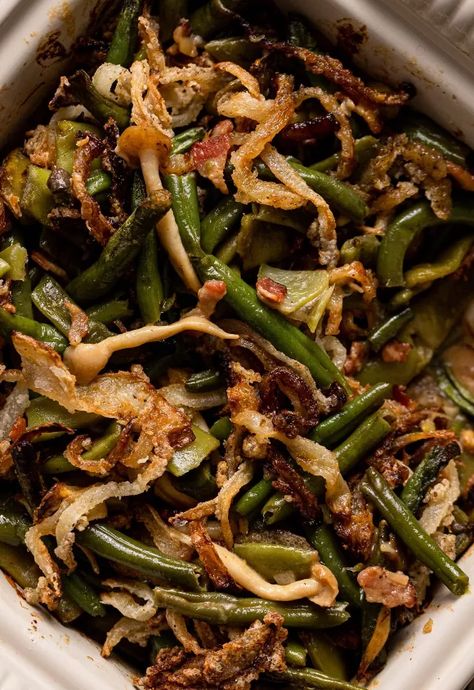 Green Bean Casserole With Bacon And Mushrooms, Bacon Green Bean Casserole, Gluten Free Green Bean Casserole, Green Bean Casserole Bacon, Stew Beef Chili, Green Bean Recipe, Green Bean Dishes, Mushroom Bacon, Green Beans Mushrooms