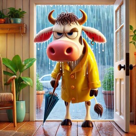 Funny Good Night Pictures, Back To Bed, Funny Paintings, Cow Pictures, Cartoon Cow, Happy Pictures, Cartoon Painting, Hur Man Målar, Cute Cows