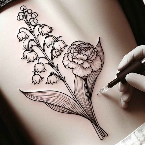 Amaryllis Tattoo, Carnation Flower Tattoo, Valley Tattoo, Carnation Tattoo, Black Line Tattoo, February Birth Flowers, January Birth Flowers, Amaryllis Flowers, Daisy Tattoo