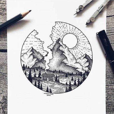 Mountain Drawings, Doodle Animation, Earth Environment, Wood Burning Patterns Stencil, Dotted Drawings, Sketchbook Artist, Fanart Sketch, Nature Art Drawings, Mountain Drawing