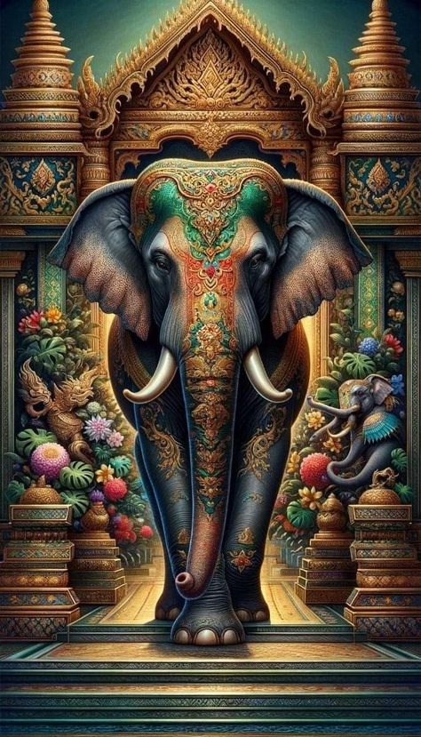 Bruce Lee Art, Elephant Photography, Rama Krishna, Art Deco Artwork, Mystical Animals, Boho Art Drawings, Psychadelic Art, Art Painting Tools, Elephant Drawing