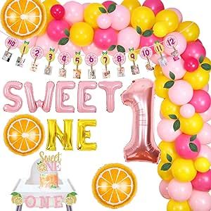 Lemon First Birthday, Lemonade Party Theme, Lemon Party Decorations, Lemon Themed Party, Balloon Arch Kit, Birthday Photo Banner, Lemonade Party, 1st Birthday Party Decorations, First Birthday Party Decorations