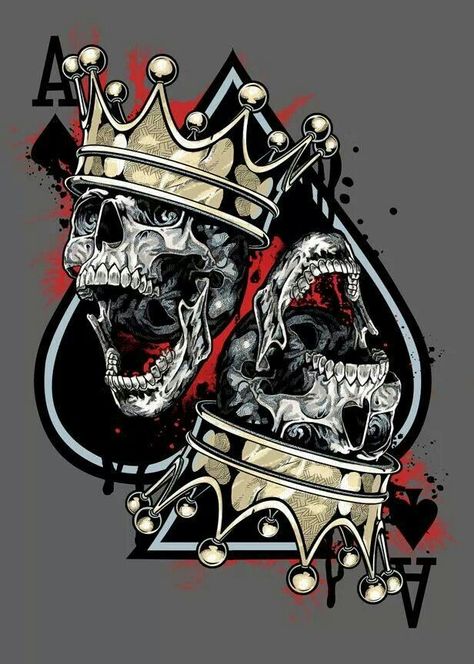 Skull ace card tattoo Skulls With Crowns, Tato Phoenix, Kartu Remi, King Of Spades, Skull Artwork, Skull Wallpaper, Chicano Art, 문신 디자인, Skull Tattoos