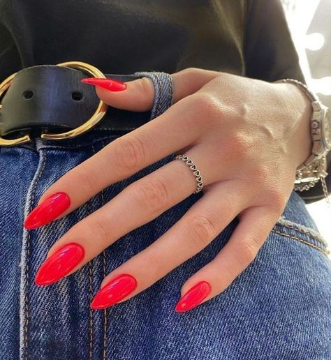 25 Cute Short Nails You'll Want to Try Classy Bright Nails, Bright Red And Pink Nails, Bright Almond Acrylic Nails, Bright Red Oval Nails, Bright Red Dip Nails, Red Nails Bright, Red Dip Nails Design, Bright Red Orange Nails, Reddish Orange Nails