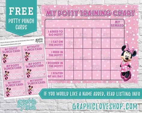 Printable Minnie Mouse Potty Training Chart, FREE Punch Cards | Disney Junior, Bowtique | Digital JPG Files, Instant download, NOT Editable Printable Potty Chart, Potty Training 101, Potty Training Girls, Potty Chart, Potty Training Boys, Starting Potty Training, Potty Training Chart, Potty Time, Sticker Chart