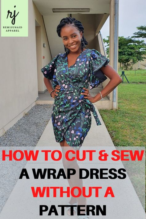 Simple Wrap Dress Pattern Free, Easy Wrap Dress Pattern Free, Sew Wrap Dress, Easy Wrap Dress Pattern, Wrap Around Dress Pattern, Wrap Dress Pattern Free, Wrap Dresses Diy, Ankara Wrap Dress, Diy Wrap Dress