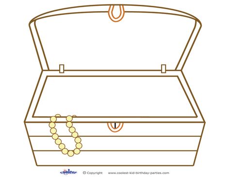 You can print this invitation design on colored paper or print on white paper and let your kids color in with markers, colored pencils, crayons etc. Y... Treasure Chest Template, Treasure Chest Drawing, Chest Template, Treasure Chest Craft, Chest Drawing, Sunday School Printables, Mermaid Treasure, Pirate Coloring Pages, Pirate Crafts