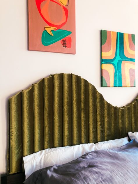 70s aesthetic, 70s bedroom, DIY headboard, pool noodle headboard, seventies #70s #headboard #mcm #midcentury Cool Headboards Diy, No Headboard Aesthetic, Diy Funky Headboard, 70s Furniture Bedroom, Maximalist Bed Frame, Diy Mid Century Headboard, Maximalist Headboard, Headboard Pool Noodle, Pool Noodle Furniture Diy