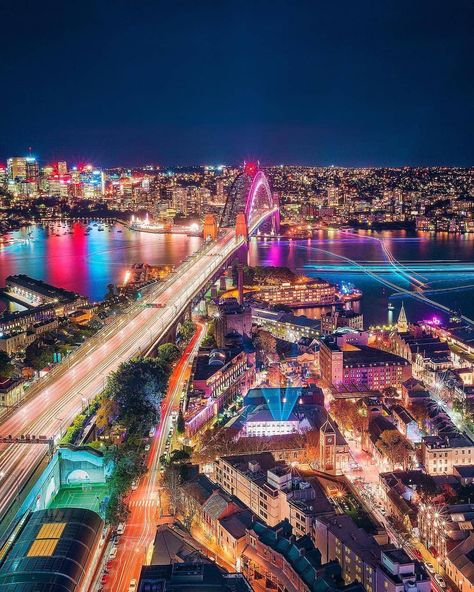 Sydney City, Oceania Travel, Festival Lights, Wanderlust Travel, New South Wales, Travel Insurance, Sydney Australia, Night Photography, Great View