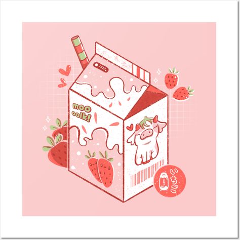 Illustration of a strawberry flavored milk carton called "Moooolk" with a charming cow illustration on the packaging along with images of strawberries. A kawaii art, perfect for gifting anyone who loves strawberry milk. -- Choose from our vast selection of art prints and posters to match with your desired size to make the perfect print or poster. Pick your favorite: Movies, TV Shows, Art, and so much more! Available in mini, small, medium, large, and extra-large depending on the design. For men, women, and children. Perfect for decoration. Milk Art, Cow Illustration, Milk Packaging, Flavored Milk, Milk Carton, Cute Strawberry, Milk Cow, Strawberry Milk, Kawaii Art