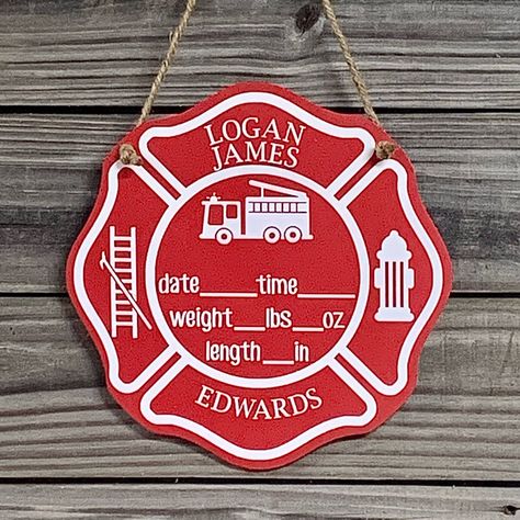 Firefighter Baby Shower Ideas, Firefighter Nursery Baby Boy, Fireman Nursery, Firefighter Nursery, Fireman Baby Showers, Firefighter Baby Showers, Fire Truck Nursery, Baby Door Hanger, Firefighter Baby