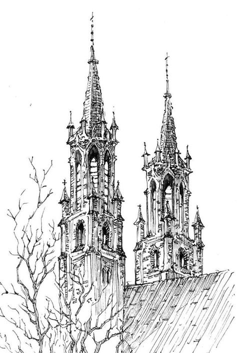 Architecture Ink Drawing, Gothic Buildings Drawing, Gothic Architecture Drawing Sketch, Gothic Buildings Architecture, Building Sketches Architecture, Gothic Architecture Sketch, Gothic Church Drawing, Gothic Drawings Sketches, Gothic Architecture Tattoo