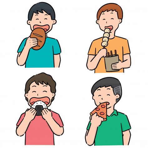 Someone Eating Drawing, Eating Pose Reference Drawing, Face Illustration, People Eating, Cartoon Background, Food Drawing, Cute Comics, Happy People, Cartoon Illustration