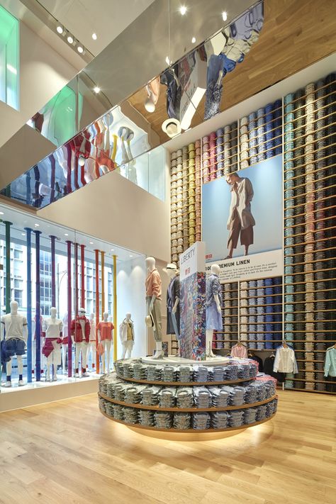 UNIQLO 311 Oxford Street (2016) | Wonderwall Uniqlo Store, Retail Store Interior Design, Clothing Store Design, The Industrial Revolution, Store Design Boutique, Old Warehouse, Retail Store Interior, Clothing Displays, Boutique Interior Design