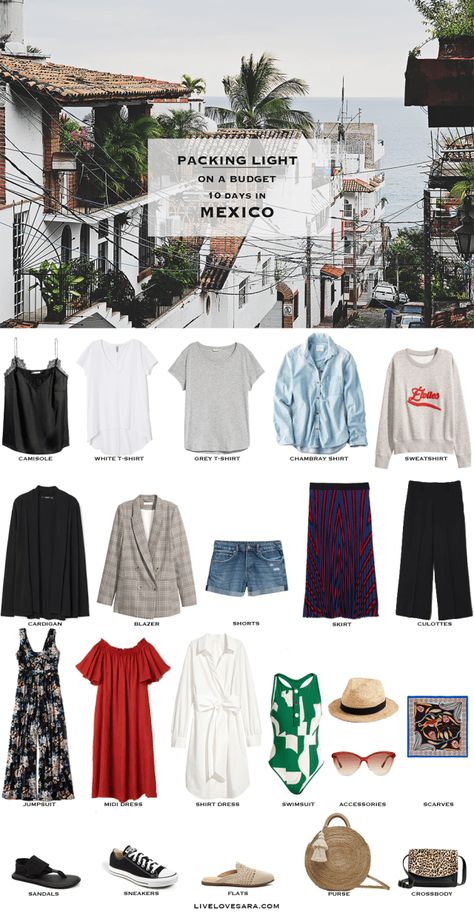 What to Pack for Mexico a Budget Packing Light List | What to pack for Mexico | Packing Light | Packing List | Travel Light | Travel Wardrobe | Travel Capsule | Capsule | 10 Days In Mexico Packing, Mexico City Travel Outfit, Mexico Capsule Wardrobe, Mexico City Packing List, What To Pack For Mexico, Pack For Mexico, Travel Outfit Mexico, Cardigan Blazer, Packing Clothes