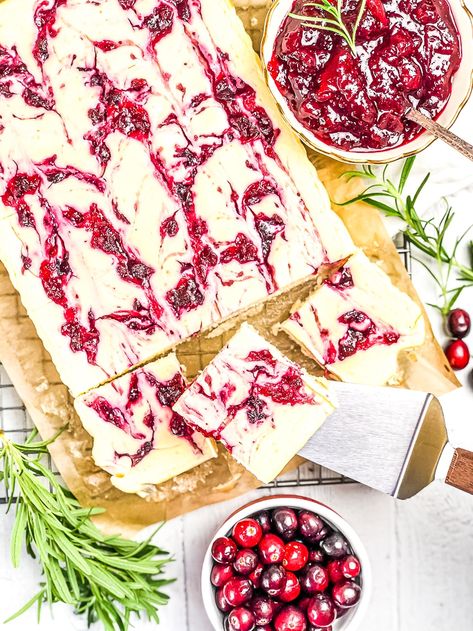 Cranberry Cheesecake Bars | Elegant holiday dessert Keto Cranberry Recipes, Elegant Holiday Desserts, Keto Budget, Red White And Blue Cheesecake, Cranberry Cheesecake Bars, Blue Cheesecake, Sugar Free Cranberry Sauce, Keto Cranberry, Low Carb Pie Crust