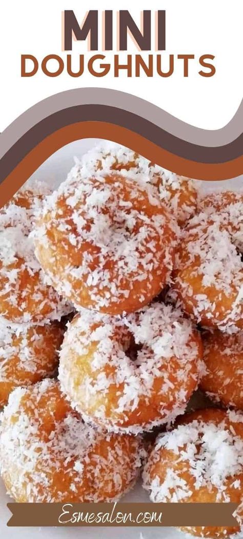 Homemade Mini Sour Milk Doughnuts Quick Donut Recipe, Mini Doughnut Ideas, Ace Donut, Recipe Using Sour Milk, Coconut Donut Recipe, Sour Milk Recipes, Koeksisters Recipe, Diwali Treats, Doughnuts Easy