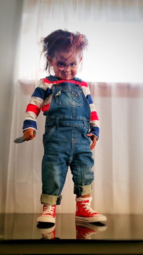 Chucky Costume For Toddler, Boys Chucky Costume, Scary Boy Costumes, Toddler Chucky Costume, Diy Chucky Costume, Chucky Outfit, Halloween Fancy Dress Kids, Chucky Doll Costume, Chucky Halloween Costume