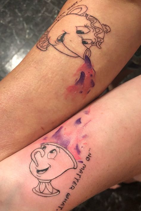 Chip And Miss Potts Tattoo, Mrs Pots And Chip Tattoo Mother Daughter, Ms Pots And Chip Tattoo, Mrs Potts And Chip Tattoo Mother Daughter, Beauty And The Beast Matching Tattoos, Chip Tattoo Beauty And The Beast, Chip And Mrs Potts Tattoo, Mrs Potts Tattoo, Disney Mother And Daughter