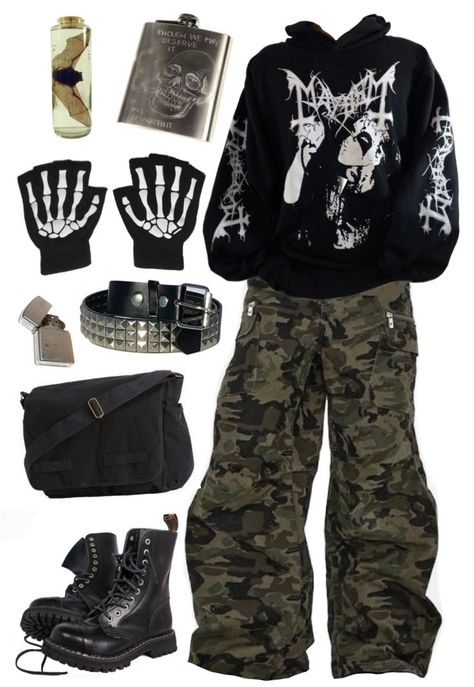 Cool Outfit Ideas Edgy, 2007 Aesthetic Outfits, Punk Clothing Men, Punk Winter Outfits, Thrash Metal Outfit, Loser Core Outfits, Grunge Style Men, Punk Outfits Aesthetic, Metal Head Outfits