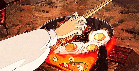 Howl's bacon and eggs - yum, lovely thick slices of bacon. Studio Ghibli Food GIFs Will Make You Hungry 하울의 움직이는 성, Howl And Sophie, Howl's Moving Castle, Studio Ghibli Movies, Anime Gifs, Studio Ghibli Art, Ghibli Art, Ghibli Movies, Howls Moving Castle