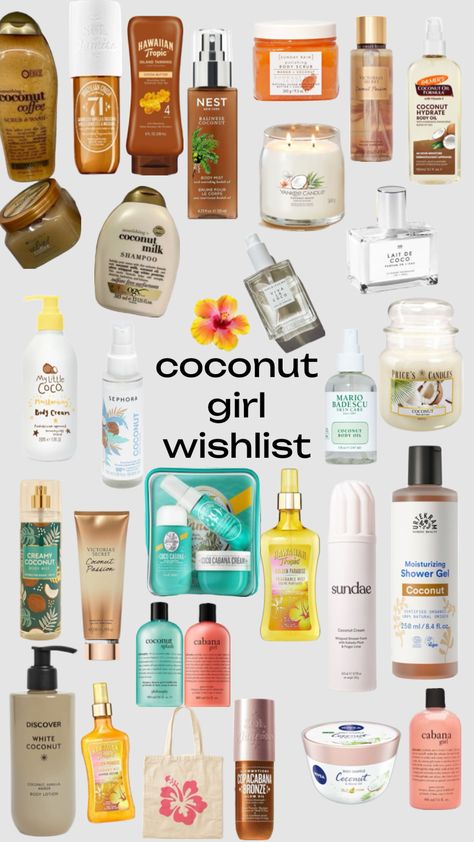 #wishlist #coconut #coconutgirl Layering Coconut Scent, Hygiene Products Coconut, Coconut Smell Aesthetic, Coconut Girl Products, Coconut Girl Skincare, Coconut Routine, Coconut Smelling Products, Coconut Scented Products, How To Smell Like Coconut