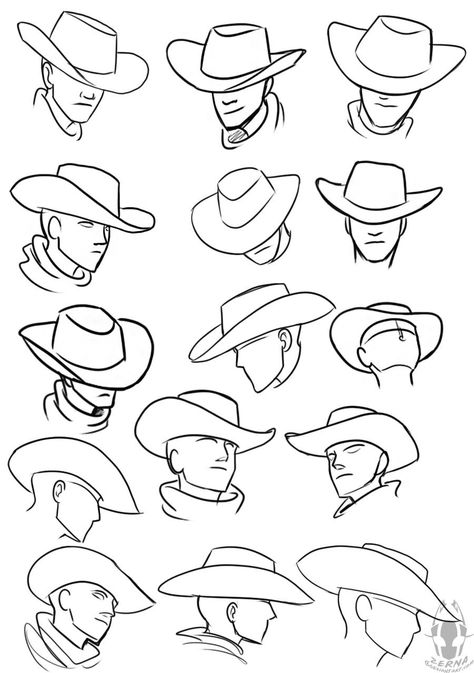 Cowboy Hat Drawing, Cowboy Character Design, Skitse Bog, Hat Drawing, Cowboy Art, Figure Drawing Reference, Art Poses, Art Tutorials Drawing, Sketchbook Art Inspiration