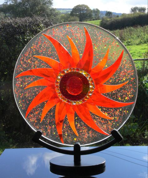 Fused Glass Clocks, Fused Glass Sunset, Fused Glass Sun, Joy Boy, Fused Glass Artist, Fused Glass Panel, Fused Glass Wall Art, Circular Art, Fused Glass Bowl