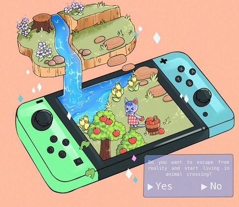 Yes I want to escape from reality!  Cute animal crossing new horizons :) for nintendo switch ~ art by yukinoame Nintendo Switch Art, Switch Drawing, Cute Animal Crossing, Ocarina Of Times, Animal Crossing Fan Art, Escape From Reality, Animal Crossing Memes, Video Game Posters, Space Games