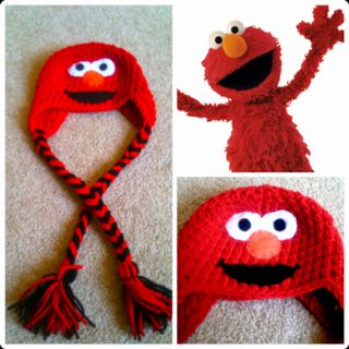 Crochet Elmo Hat - FREE pattern (need to add braids Elmo Beanie, Crochet Character Hats, Earflap Beanie, Crochet Kids Hats, Hats And Scarves, Sesame Street Characters, Crochet Knit Hat, Bonnet Crochet, Crochet Beanie Hat