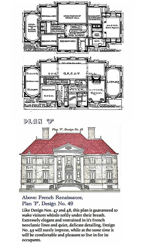 French Chateau Floor Plans, Chateau Floor Plans, Architecture Mapping, Vintage House Plans, French Chateau, Affordable Housing, French Provincial, Vintage House, Art Ideas