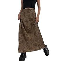 Y2k Long Skirt, Brown Maxi Skirt, Brown Maxi Skirts, Goth Skirt, Grunge Skirt, Mesh Maxi Skirt, Street Y2k, Floral Print Midi Skirt, Maxi Rok