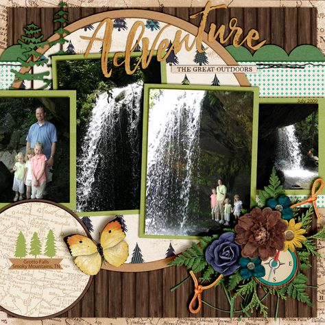 Waterfall Scrapbook Layout, Costa Rica Scrapbook Layouts, Waterfall Scrapbook, Photo Waterfall Scrapbook, Grotto Falls, Alaska Scrapbook, Fern Grotto, White Water Rafting Scrapbook Layouts, Maui Scrapbook Layouts